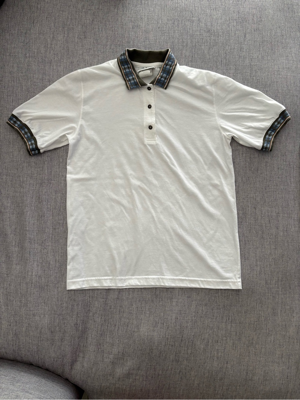 Vintage Marcia Golf Polo Shirt White Pattern Trim Retro 90s Size M